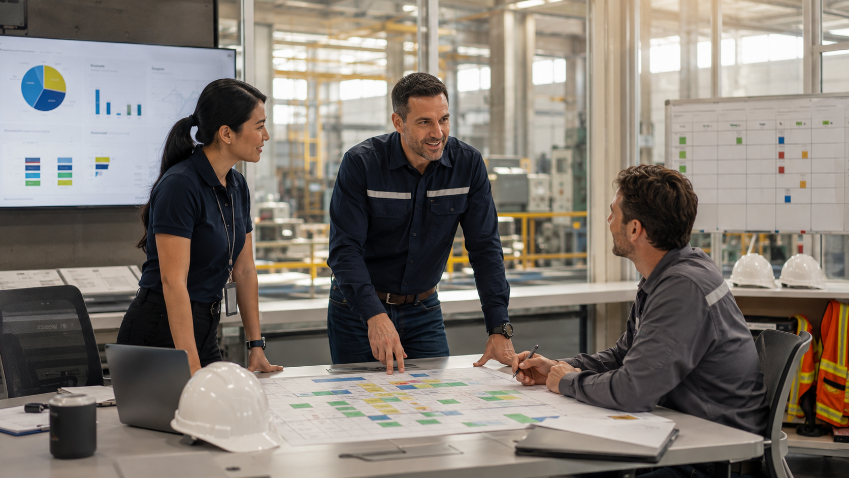 Operations leaders planning on a manufacturing floor
